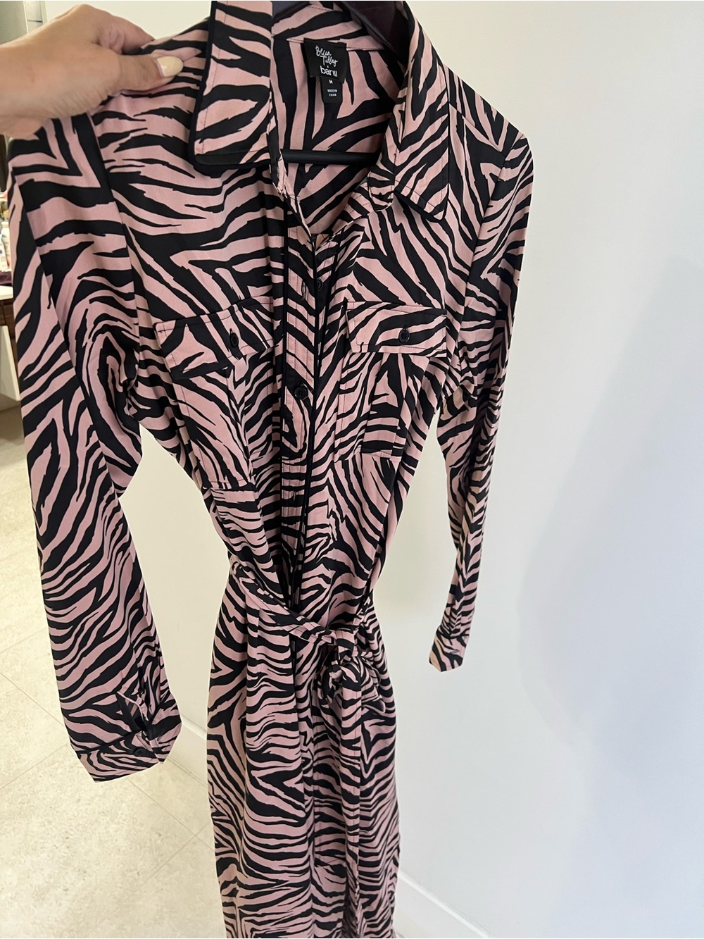 Bar III Pink and Black Zebra-Print Maxi Shirt Dress